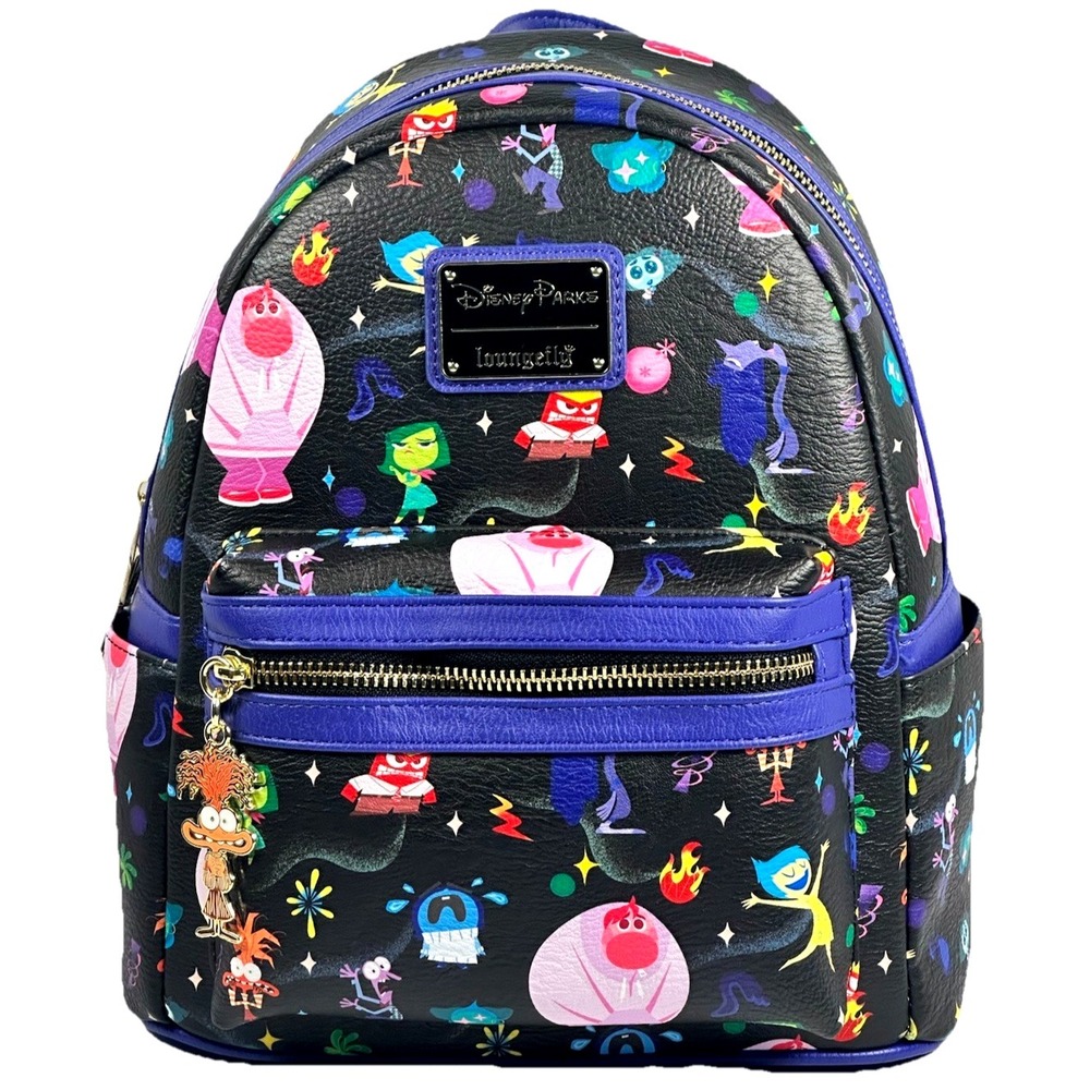 Disney Parks Loungefly Inside Out 2 Mini Backpack Fear Charm Pixar Emotions NWT